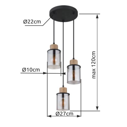 Globo - Lampadario a sospensione con filo 3xE27/15W/230V diametro 27 cm quercia