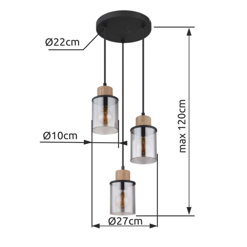 Globo - Lampadario a sospensione con filo 3xE27/15W/230V diametro 27 cm quercia