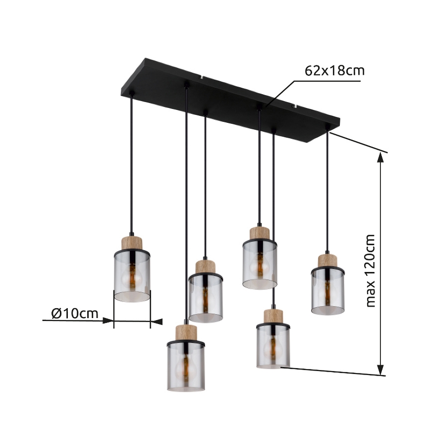 Globo - Lampadario a sospensione con filo 6xE27/15W/230V