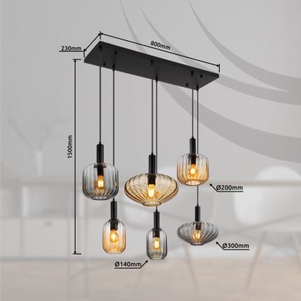 Globo - Lampadario a sospensione su cavo 6xE27/60W/230V