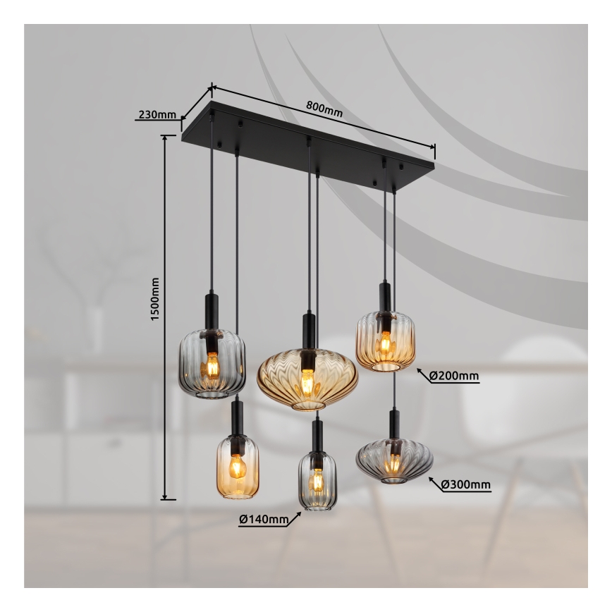 Globo - Lampadario a sospensione su cavo 6xE27/60W/230V