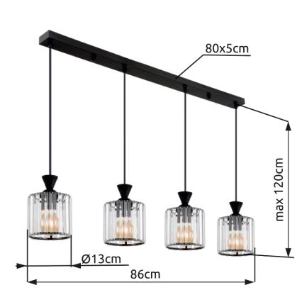 Globo - Lampadario a sospensione con filo 4xE27/60W/230V nero