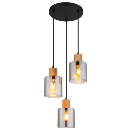 Globo - Lampadario a sospensione con filo 3xE27/25W/230V nero diametro 30 cm