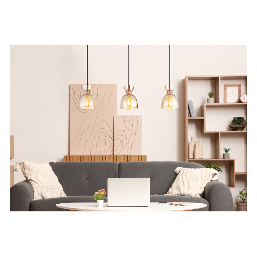 Globo - Lampadario a sospensione con filo 3xE14/40W/230V marrone/fumé