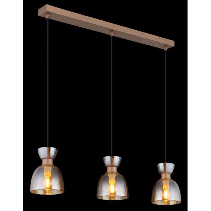 Globo - Lampadario a sospensione con filo 3xE14/40W/230V marrone/fumé