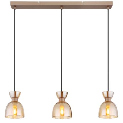 Globo - Lampadario a sospensione con filo 3xE14/40W/230V marrone/fumé