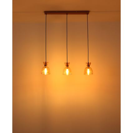Globo - Lampadario a sospensione con filo 3xE14/40W/230V marrone/fumé