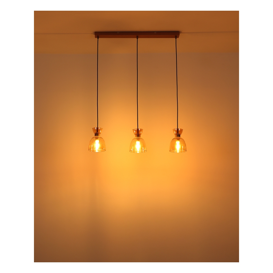 Globo - Lampadario a sospensione con filo 3xE14/40W/230V marrone/fumé
