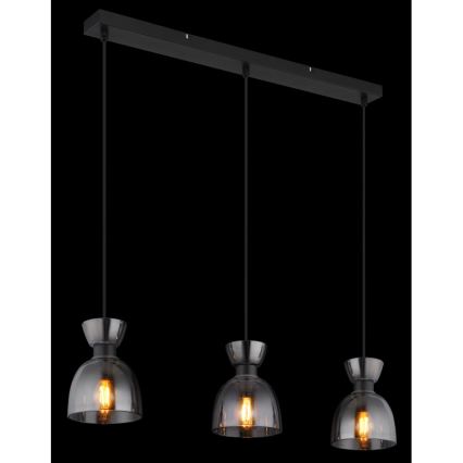 Globo - Lampadario a sospensione con filo 3xE14/40W/230V nero/fumé