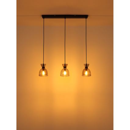 Globo - Lampadario a sospensione con filo 3xE14/40W/230V nero/fumé