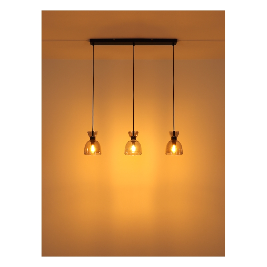 Globo - Lampadario a sospensione con filo 3xE14/40W/230V nero/fumé