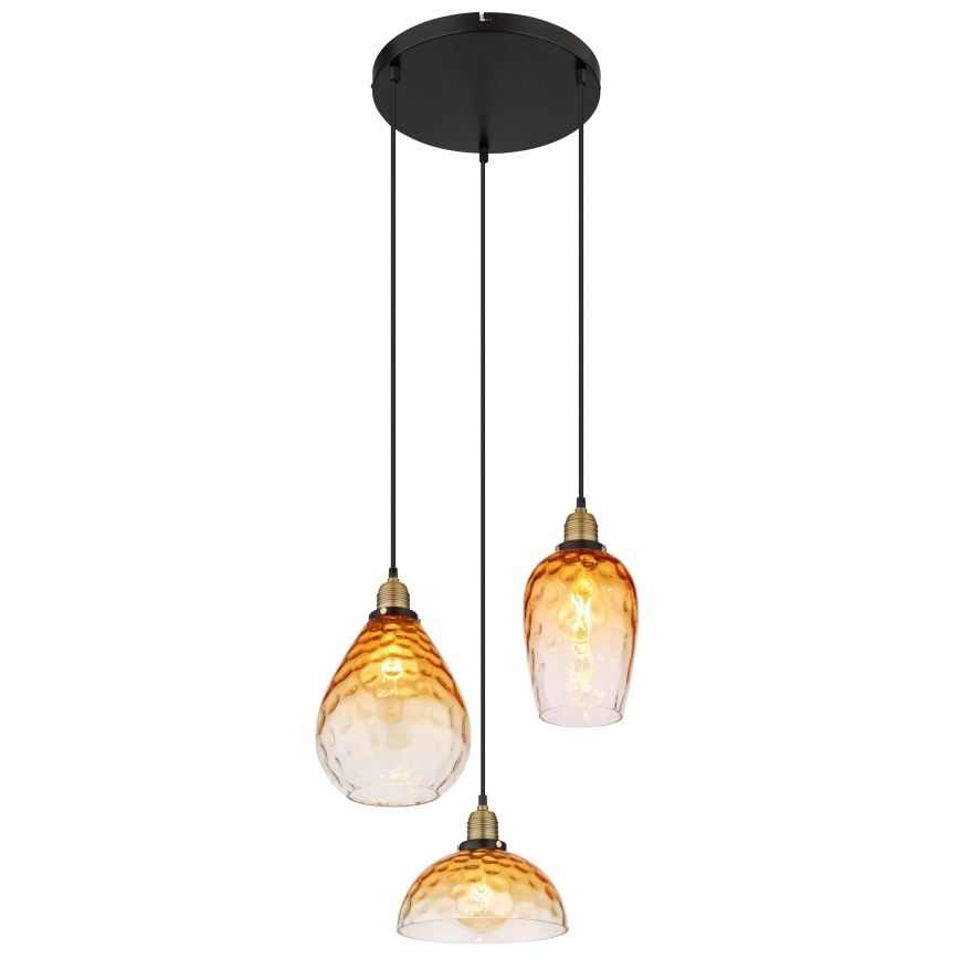 Globo - Lampadario a sospensione con filo 3xE27/60W/230V diametro 46 cm arancione