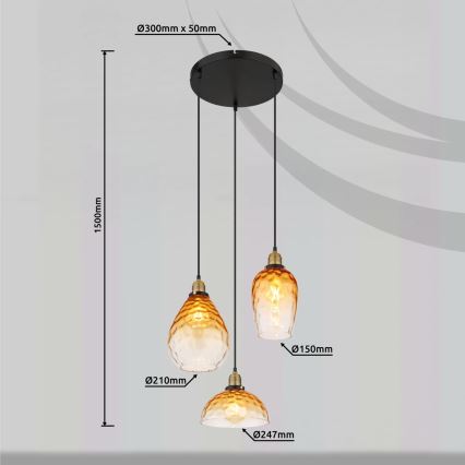 Globo - Lampadario a sospensione con filo 3xE27/60W/230V diametro 46 cm arancione