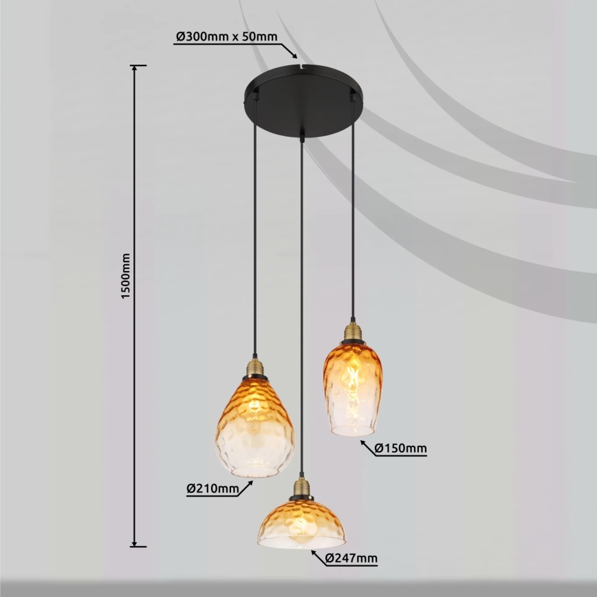 Globo - Lampadario a sospensione con filo 3xE27/60W/230V diametro 46 cm arancione