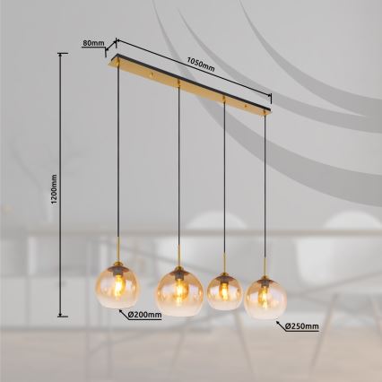 Globo - Lampadario a sospensione con cavo 4xE27/60W/230V ottone