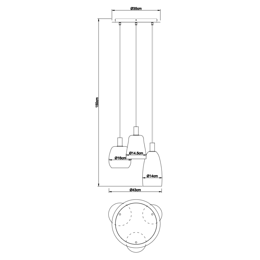 Globo - Lampadario a sospensione con filo 3xE14/40W/230V diametro 43 cm ottone