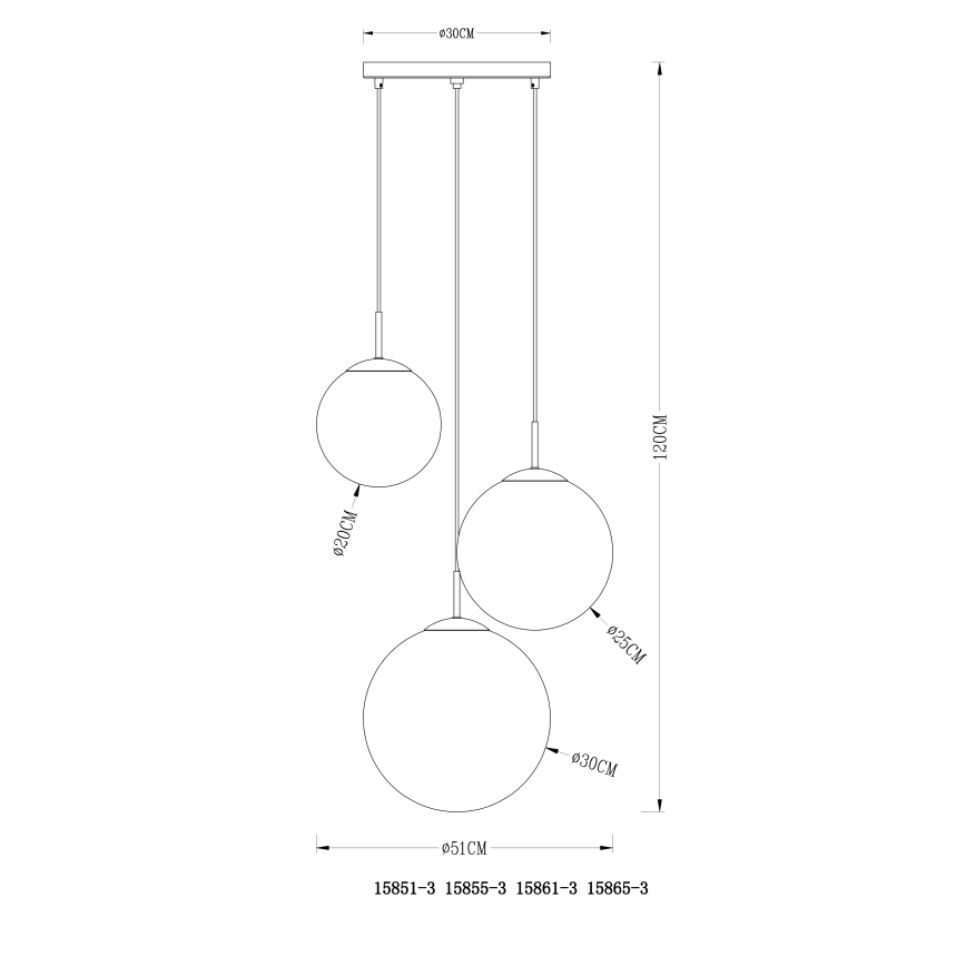Globo - Lampadario a sospensione con filo 3xE27/40W/230V diametro 51 cm