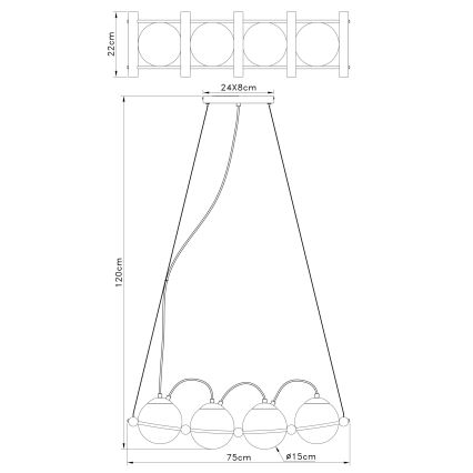 Globo - Lampadario a sospensione con filo 4xE27/15W/230V albero di caucciù