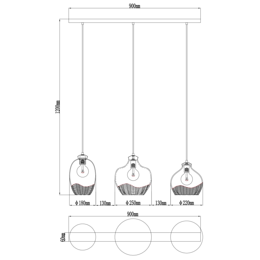 Globo - Lampadario su cavo 3xE27/60W/230V