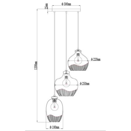Globo - Lampadario sospeso su cavo 3xE27/60W/230V Ø 45 cm