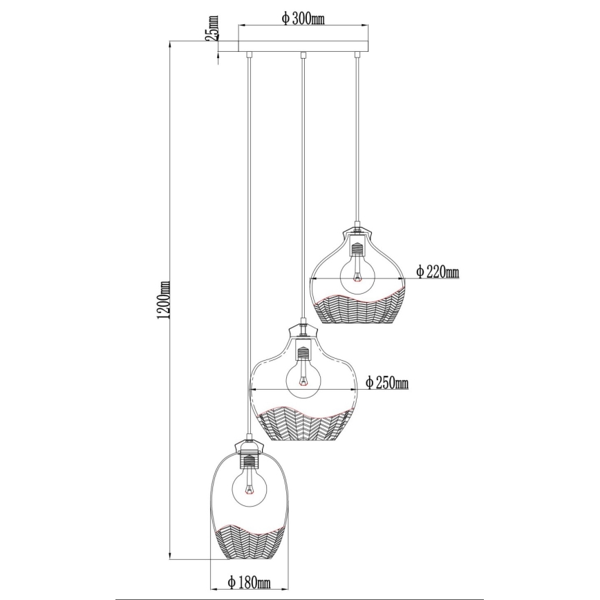 Globo - Lampadario sospeso su cavo 3xE27/60W/230V Ø 45 cm