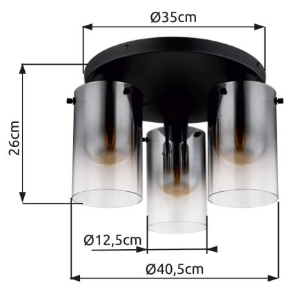 Globo - Lampadario a plafone 3xE27/40W/230V diametro 40,5 cm nero