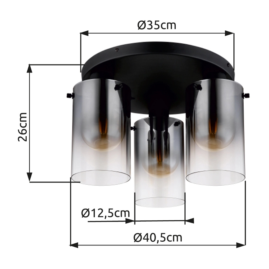 Globo - Lampadario a plafone 3xE27/40W/230V diametro 40,5 cm nero