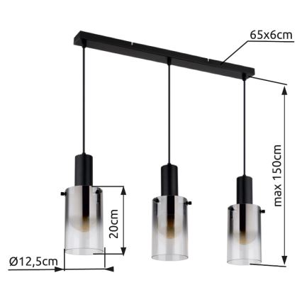 Globo - Lampadario a sospensione con filo 3xE27/40W/230V nero