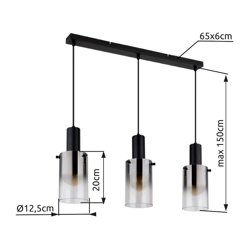 Globo - Lampadario a sospensione con filo 3xE27/40W/230V nero