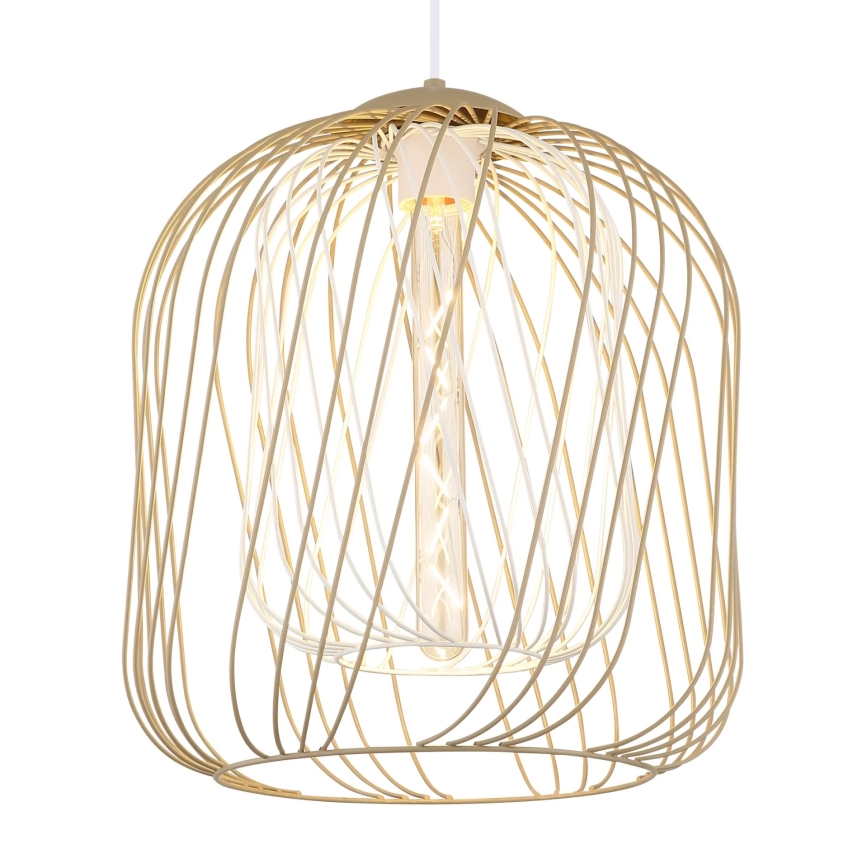 Globo - Lampadario a sospensione su cavo 1xE27/40W/230V Ø 35 cm beige/bianco