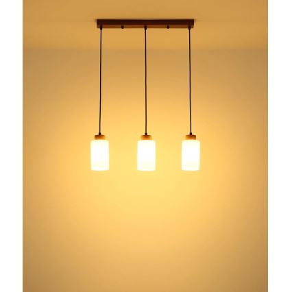 Globo - Lampadario a sospensione con cavo 3xE27/60W/230V rovere/bianco
