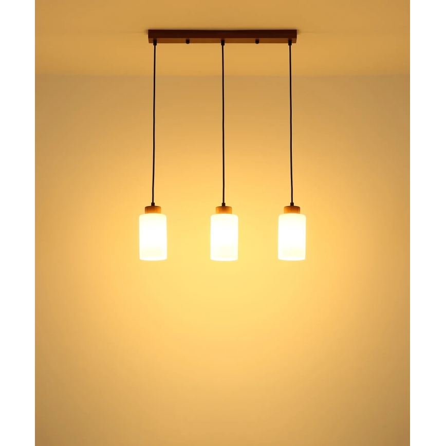 Globo - Lampadario a sospensione con cavo 3xE27/60W/230V rovere/bianco