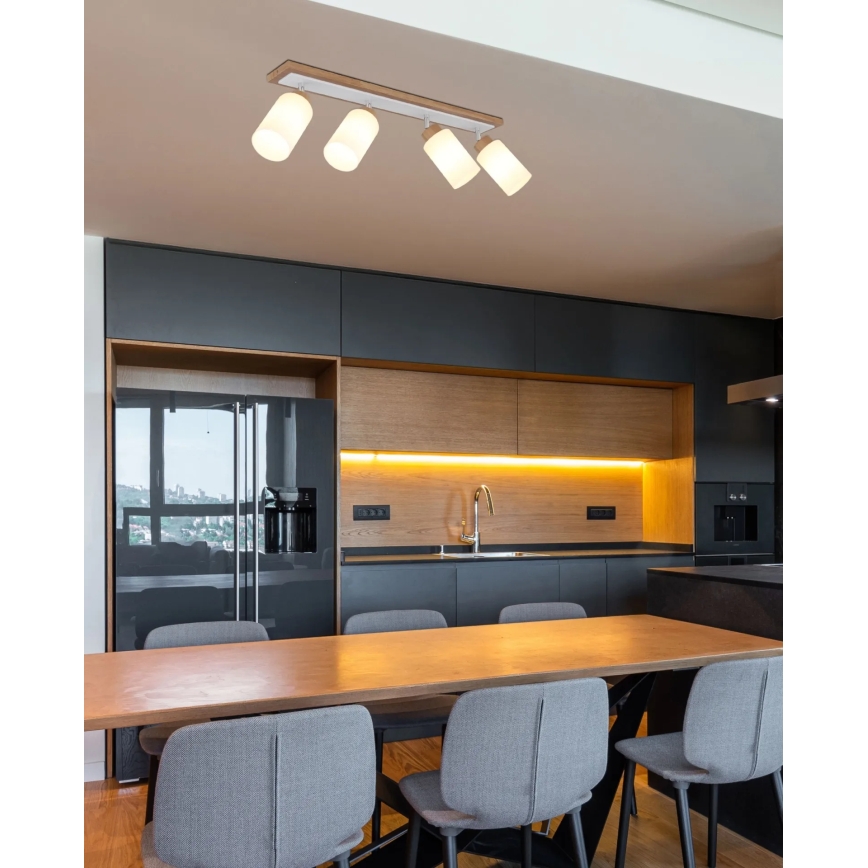 Globo - Plafoniera con 4 faretti 4xE27/60W/230V, rovere/bianco