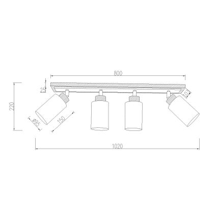 Globo - Plafoniera con 4 faretti 4xE27/60W/230V, rovere/bianco