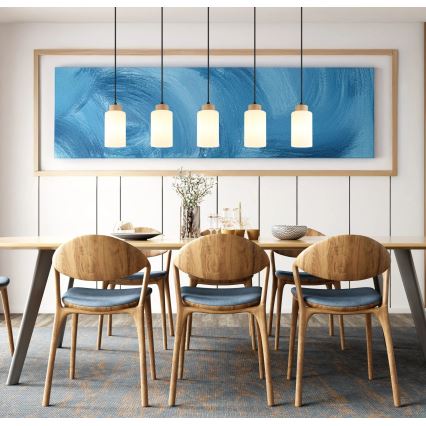 Globo - Lampadario a sospensione con cavo 5xE27/60W/230V rovere/bianco
