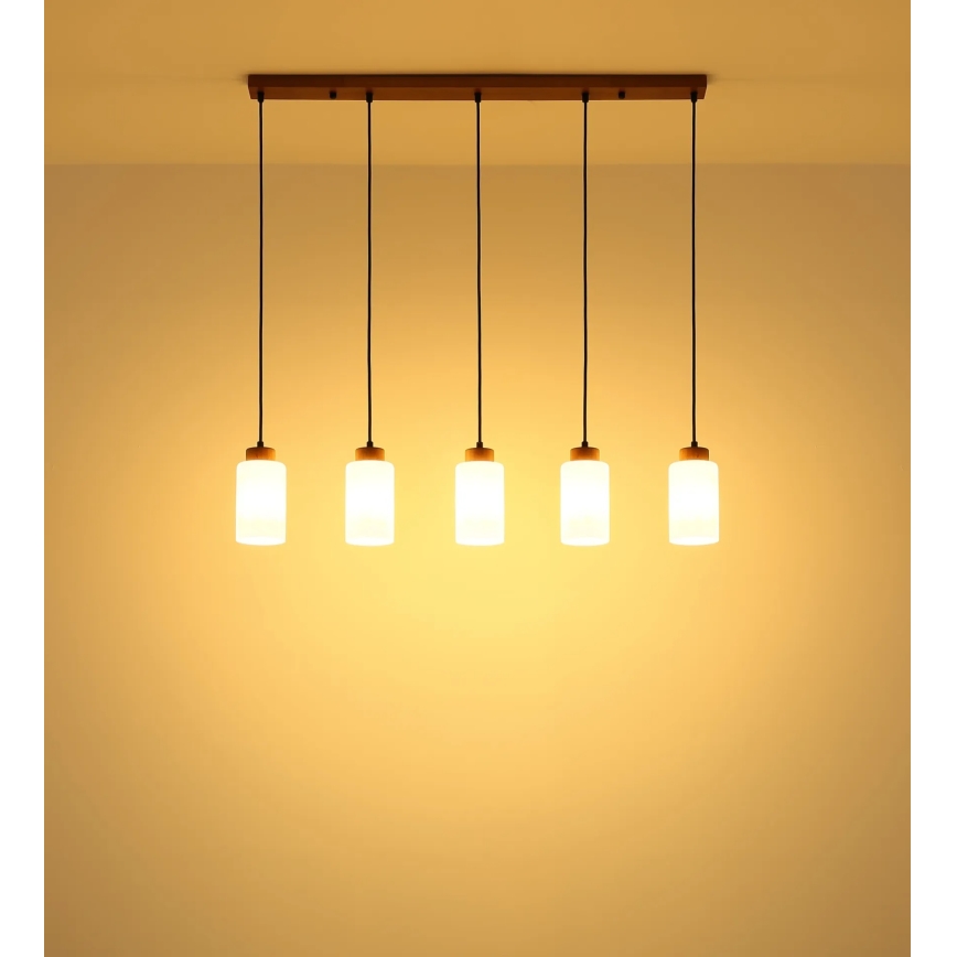 Globo - Lampadario a sospensione con cavo 5xE27/60W/230V rovere/bianco