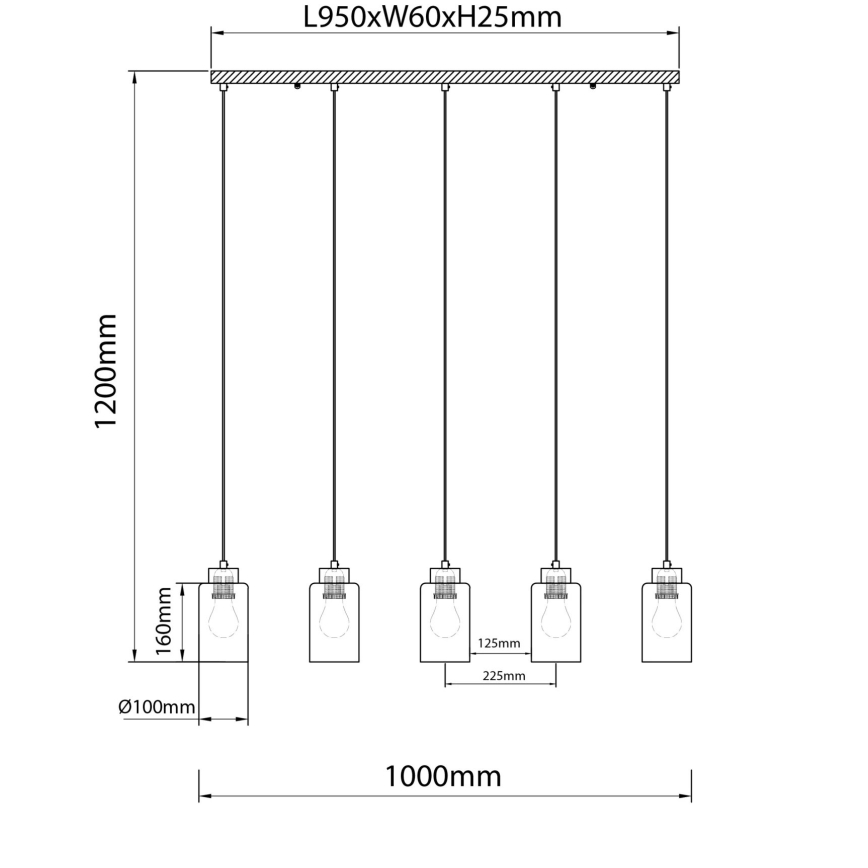 Globo - Lampadario a sospensione con cavo 5xE27/60W/230V rovere/bianco