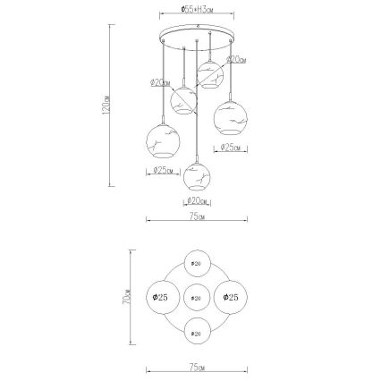 Globo - Lampadario a sospensione con cavo 5xE27/60W/230V Ø 75 cm