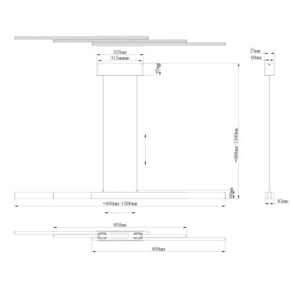 Globo - Lampadario a sospensione dimmerabile con comando touch su cavo LED/39W/230V 2700/4000/6000K grigio