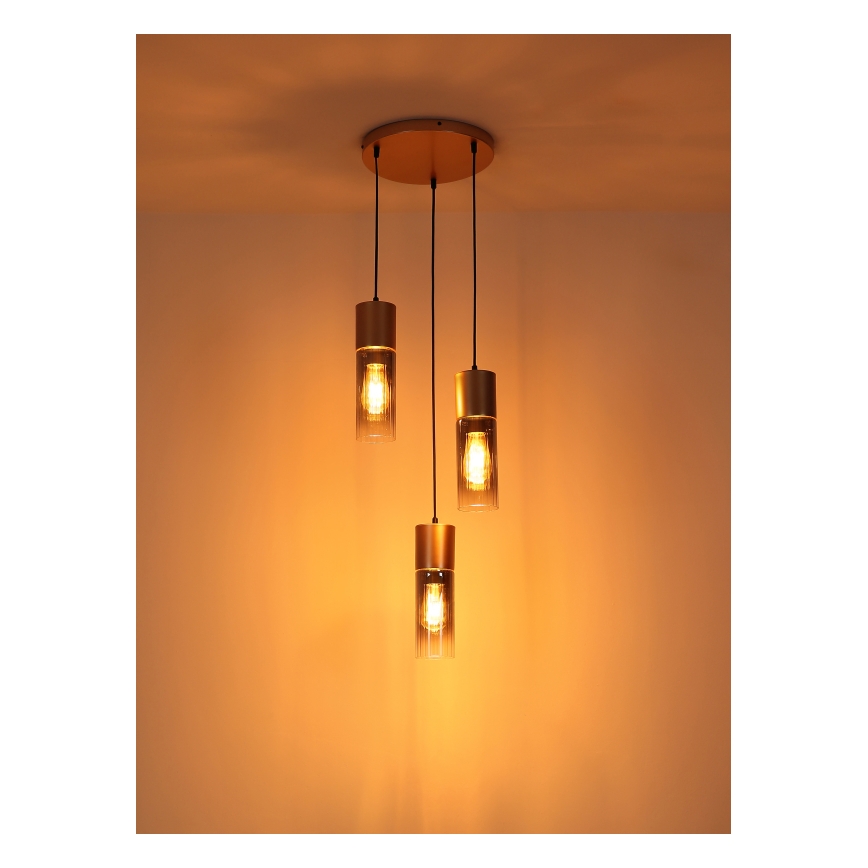 Globo - Lampadario a sospensione con filo 3xE27/25W/230V bronzo diametro 34 cm