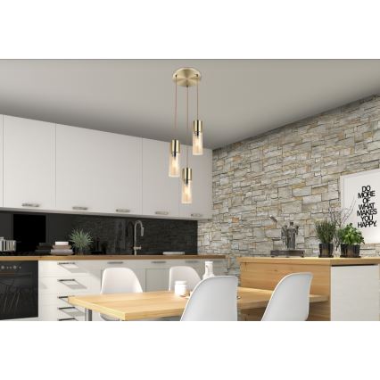Globo - Lampadario a sospensione con filo 3xE27/25W/230V diametro 30 cm ottone