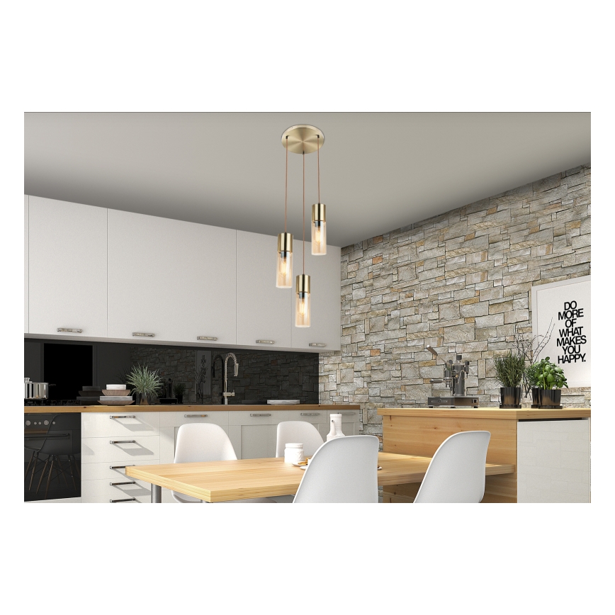 Globo - Lampadario a sospensione con filo 3xE27/25W/230V diametro 30 cm ottone