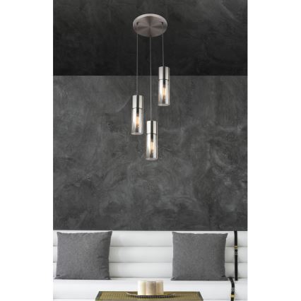 Globo - Lampadario a sospensione con filo 3xE27/25W/230V diametro 30 cm cromo opaco