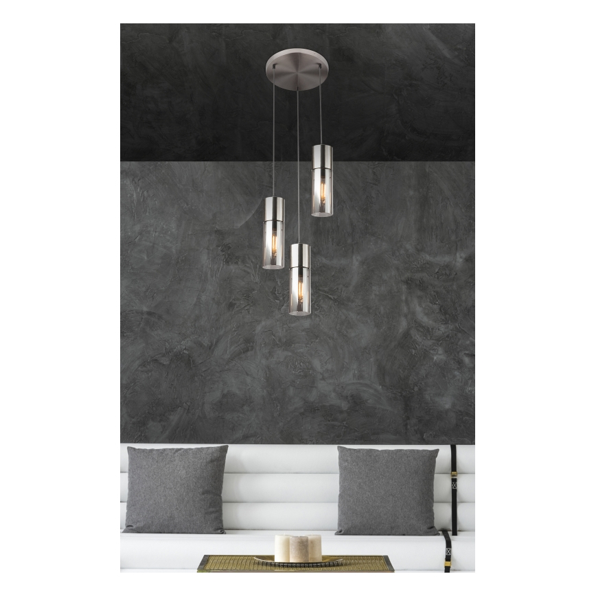 Globo - Lampadario a sospensione con filo 3xE27/25W/230V diametro 30 cm cromo opaco