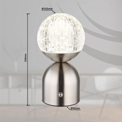 Globo - Lampada da tavolo LED dimmerabile con funzione Touch LED/2,5W/3,7V 2700/4000/6500K 1800 mAh USB cromo opaco