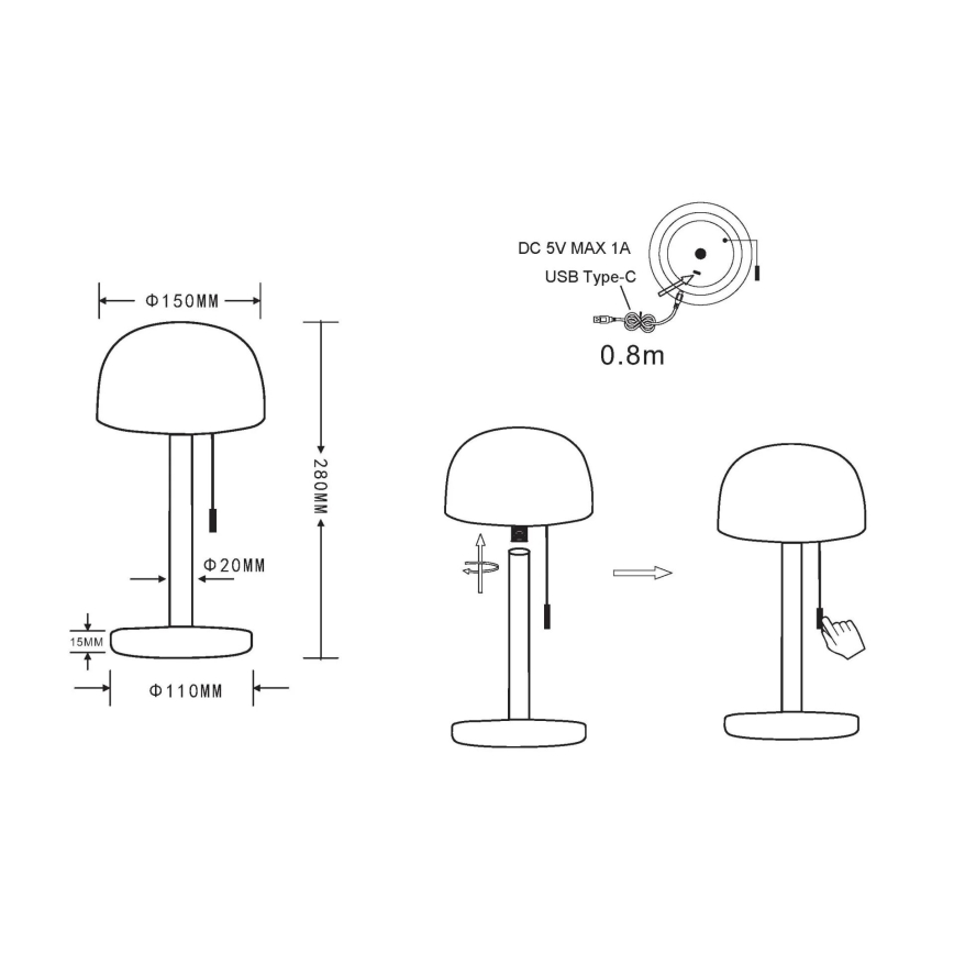 Globo - LED Ricaricabile lampada da tavolo LED/1,5W/3,7V 3000/4200/6000K 1800mAh argento