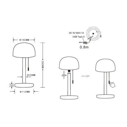 Globo - LED Ricaricabile lampada da tavolo LED/1,5W/3,7V 3000/4200/6000K 1800mAh nero