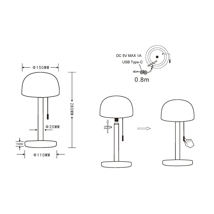 Globo - LED Ricaricabile lampada da tavolo LED/1,5W/3,7V 3000/4200/6000K 1800mAh nero