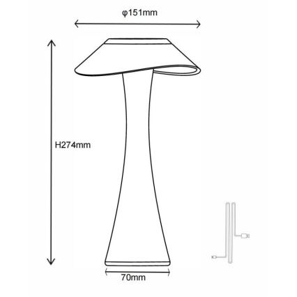 Globo - Lampada da tavolo LED ricaricabile dimmerabile, 2,5W/3,7V, 1200 mAh, 2700/4500/6500K, dorata