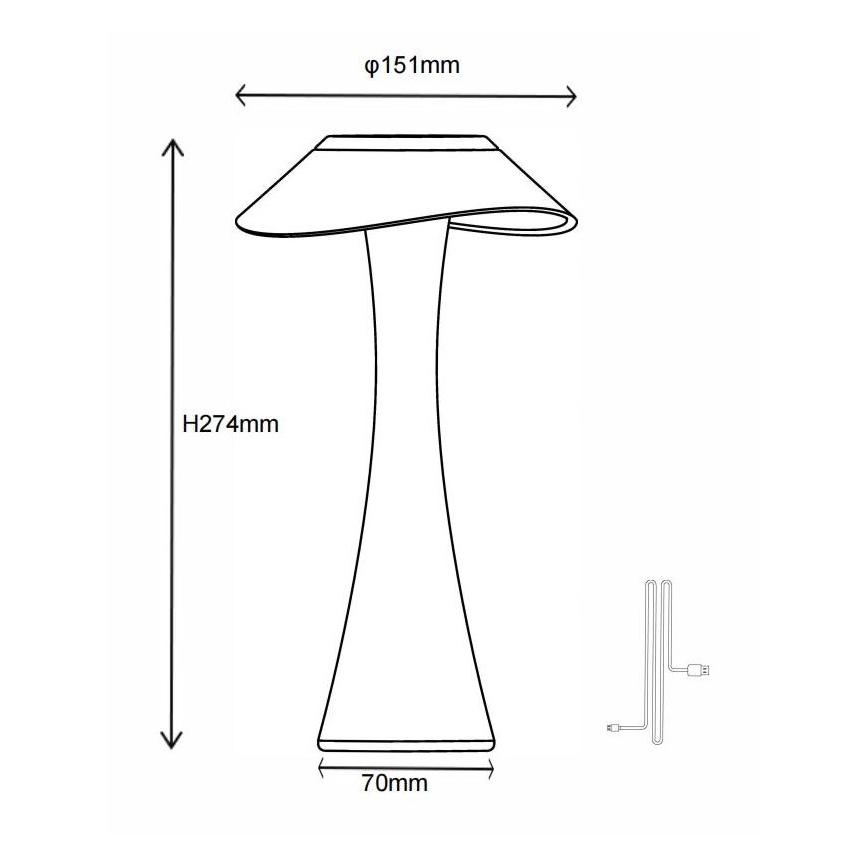 Globo - Lampada da tavolo LED ricaricabile dimmerabile, 2,5W/3,7V, 1200 mAh, 2700/4500/6500K, dorata